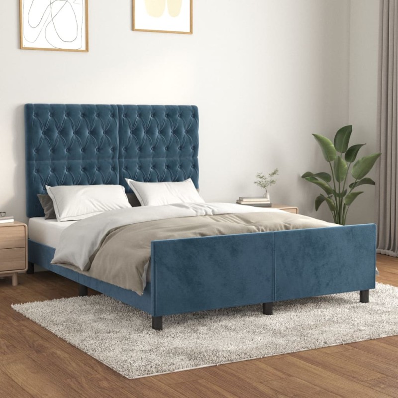 vidaXL Bettgestell mit Kopfteil Dunkelblau 140x200 cm Samt vidaXL Bettgestell mit Kopfteil Dunkelblau 140x200 cm Samt