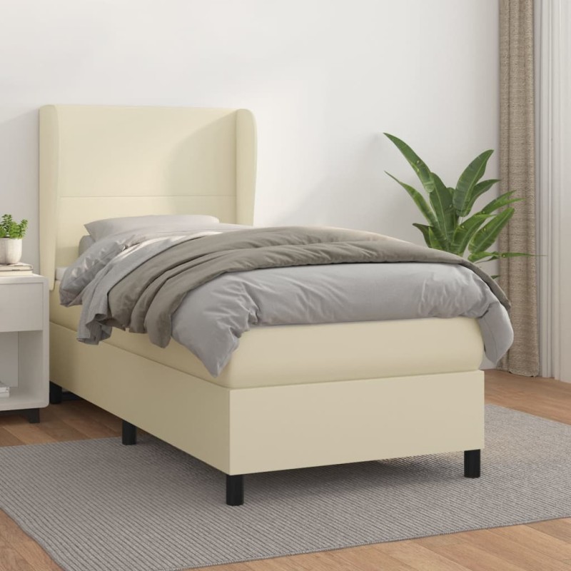vidaXL Boxspringbett mit Matratze Creme 80x200 cm Kunstleder vidaXL Boxspringbett mit Matratze Creme 80x200 cm Kunstleder