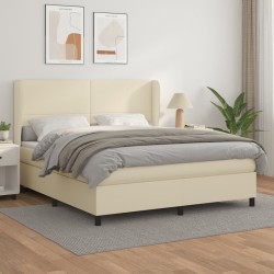 vidaXL Boxspringbett mit Matratze Creme 160x200 cm Kunstleder
