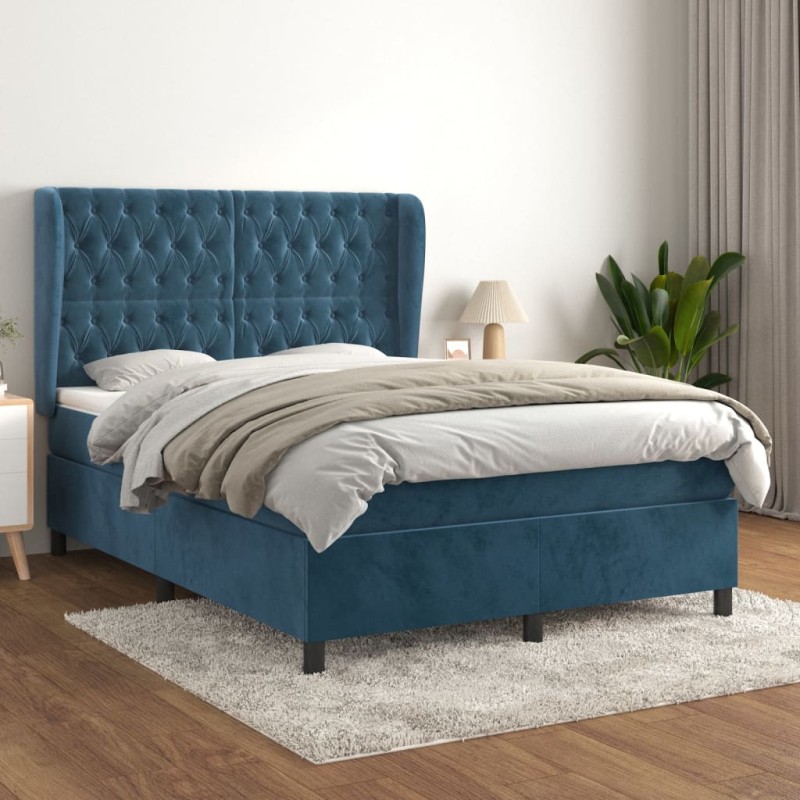 vidaXL Boxspringbett mit Matratze Dunkelblau 140x190 cm Samt vidaXL Boxspringbett mit Matratze Dunkelblau 140x190 cm Samt