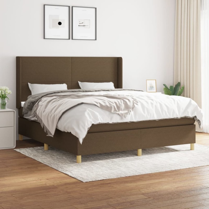 vidaXL Boxspringbett mit Matratze Dunkelbraun 180x200 cm Stoff vidaXL Boxspringbett mit Matratze Dunkelbraun 180x200 cm Stoff