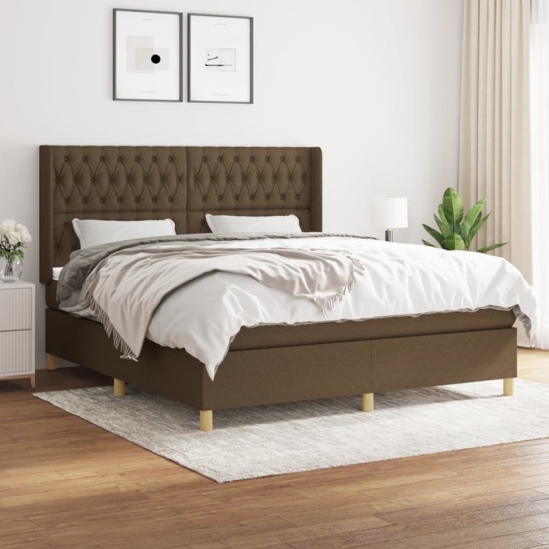 vidaXL Boxspringbett mit Matratze Dunkelbraun 180x200 cm Stoff vidaXL Boxspringbett mit Matratze Dunkelbraun 180x200 cm Stoff