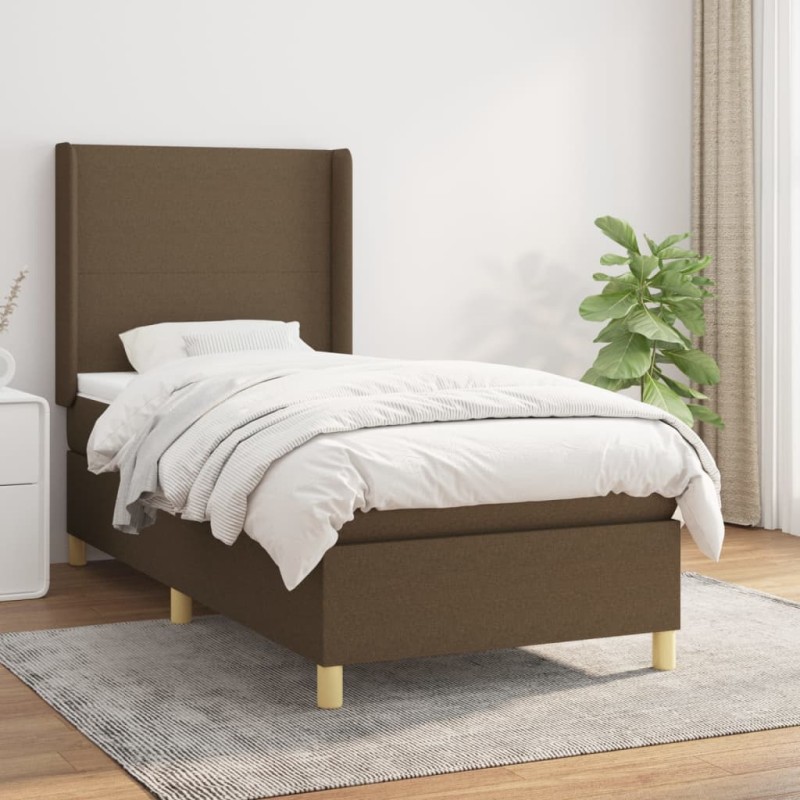 vidaXL Boxspringbett mit Matratze Dunkelbraun 90x200 cm Stoff vidaXL Boxspringbett mit Matratze Dunkelbraun 90x200 cm Stoff
