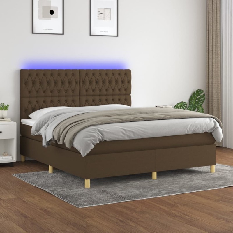 vidaXL Boxspringbett mit Matratze & LED Dunkelbraun 180x200 cm Stoff vidaXL Boxspringbett mit Matratze & LED Dunkelbraun 180x200 cm Stoff