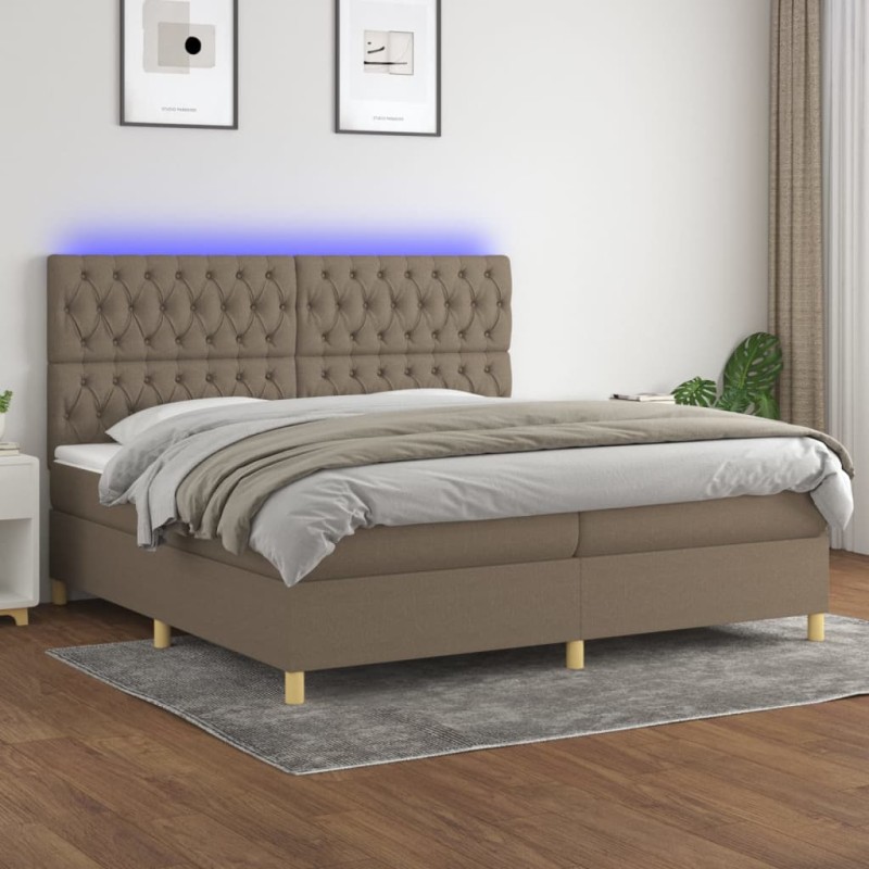 vidaXL Boxspringbett mit Matratze & LED Taupe 200x200 cm Stoff vidaXL Boxspringbett mit Matratze & LED Taupe 200x200 cm Stoff