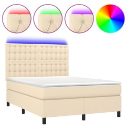 vidaXL Boxspringbett mit Matratze & LED Creme 140x200 cm Stoff