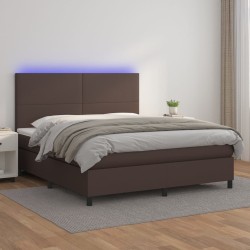 vidaXL Boxspringbett mit Matratze & LED Braun 160x200 cm Kunstleder