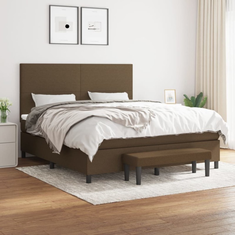 vidaXL Boxspringbett mit Matratze Dunkelbraun 180x200 cm Stoff vidaXL Boxspringbett mit Matratze Dunkelbraun 180x200 cm Stoff