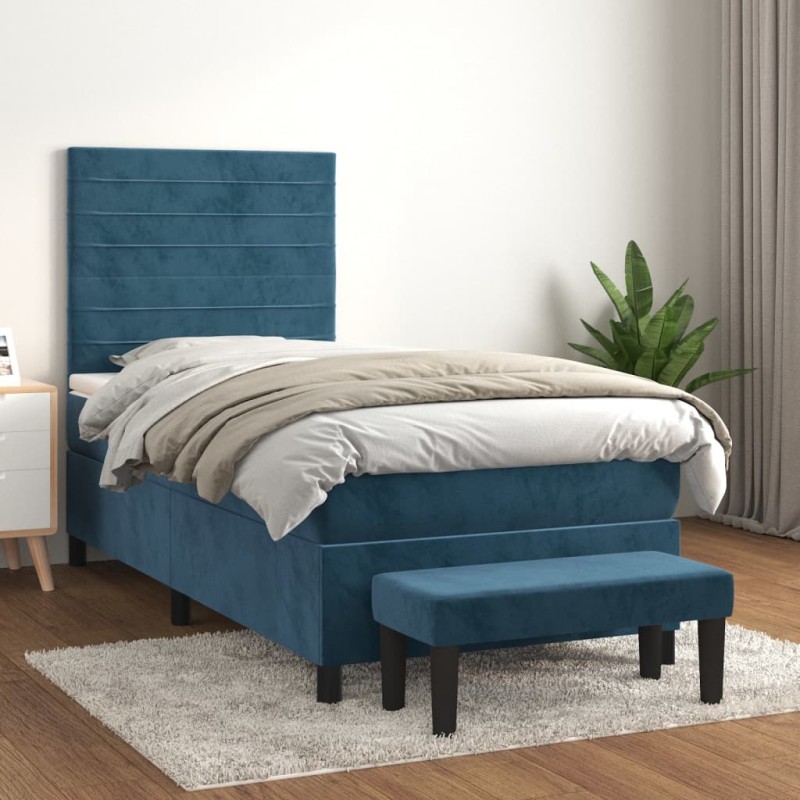 vidaXL Boxspringbett mit Matratze Dunkelblau 80x200 cm Samt vidaXL Boxspringbett mit Matratze Dunkelblau 80x200 cm Samt