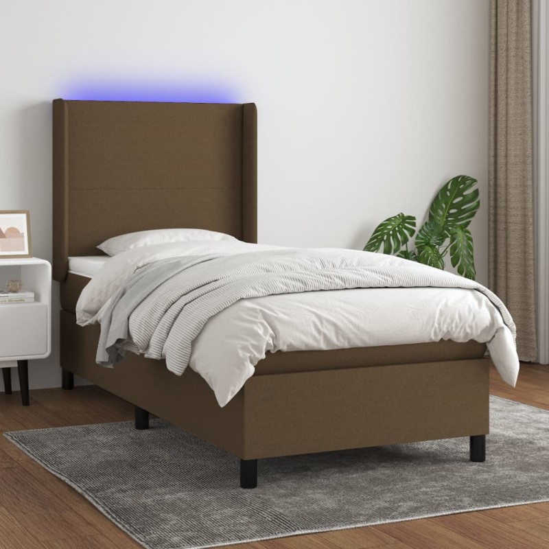 vidaXL Boxspringbett mit Matratze & LED Dunkelbraun 90x200 cm Stoff vidaXL Boxspringbett mit Matratze & LED Dunkelbraun 90x200 cm Stoff