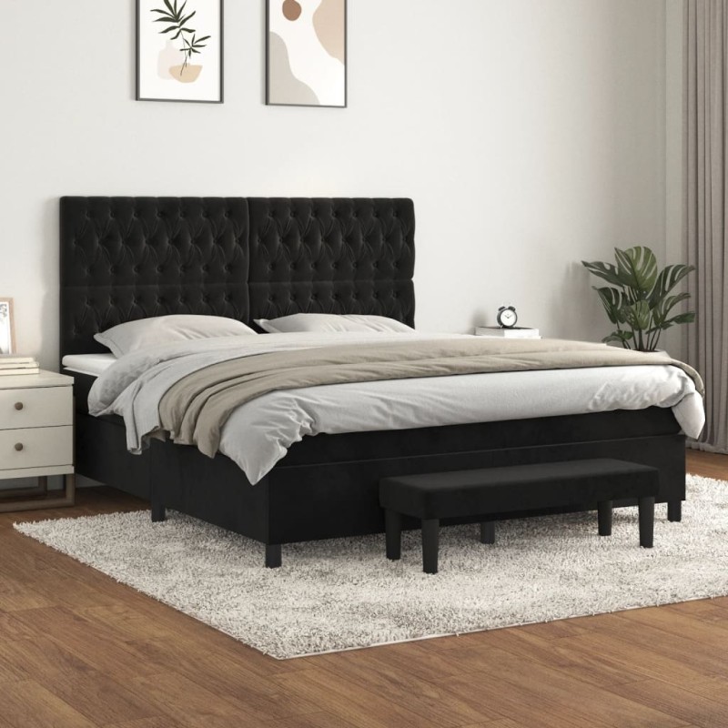 vidaXL Boxspringbett mit Matratze Schwarz 180x200 cm Samt vidaXL Boxspringbett mit Matratze Schwarz 180x200 cm Samt