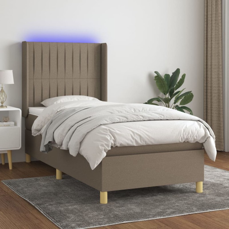 vidaXL Boxspringbett mit Matratze & LED Taupe 100x200 cm Stoff vidaXL Boxspringbett mit Matratze & LED Taupe 100x200 cm Stoff