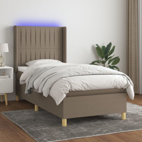 vidaXL Boxspringbett mit Matratze & LED Taupe 100x200 cm Stoff 
