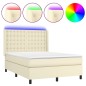 vidaXL Boxspringbett mit Matratze & LED Creme 140x200 cm Kunstleder vidaXL Boxspringbett mit Matratze & LED Creme 140x200 cm Kunstleder