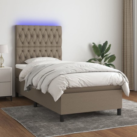 vidaXL Boxspringbett mit Matratze & LED Taupe 100x200 cm Stoff