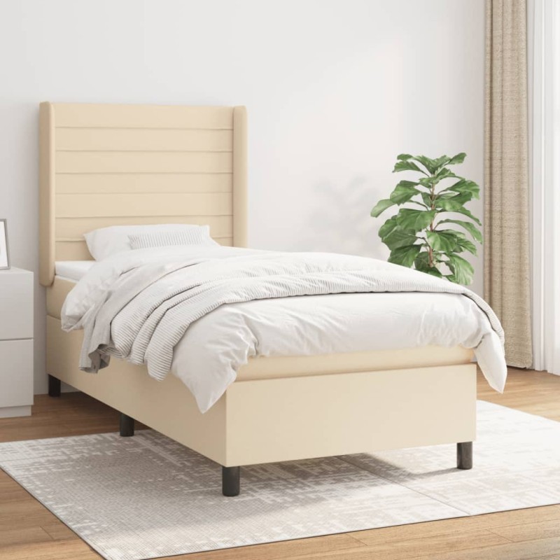 vidaXL Boxspringbett mit Matratze Creme 90x200 cm Stoff vidaXL Boxspringbett mit Matratze Creme 90x200 cm Stoff