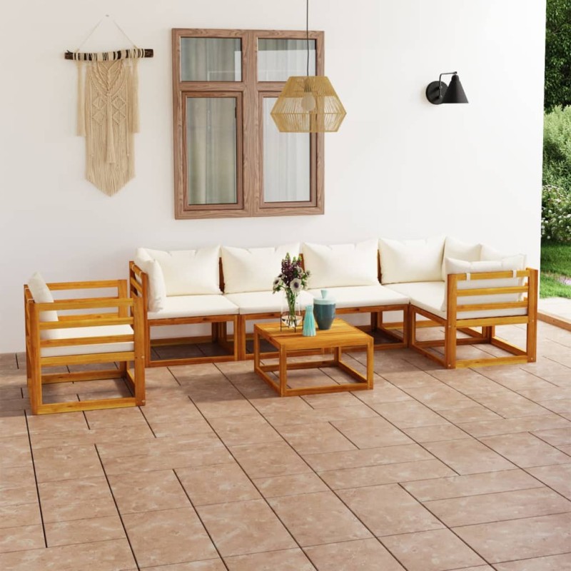 vidaXL 7-tlg. Garten-Lounge-Set mit Auflagen Creme Massivholz Akazie vidaXL 7-tlg. Garten-Lounge-Set mit Auflagen Creme Massivholz Akazie