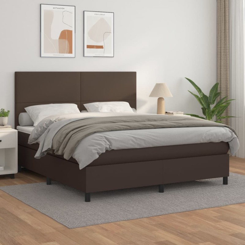 vidaXL Boxspringbett mit Matratze Braun 160x200 cm Kunstleder vidaXL Boxspringbett mit Matratze Braun 160x200 cm Kunstleder