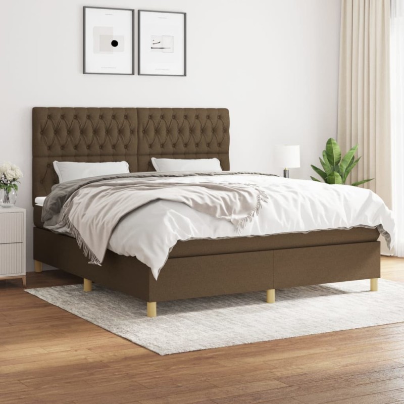 vidaXL Boxspringbett mit Matratze Dunkelbraun 180x200 cm Stoff vidaXL Boxspringbett mit Matratze Dunkelbraun 180x200 cm Stoff