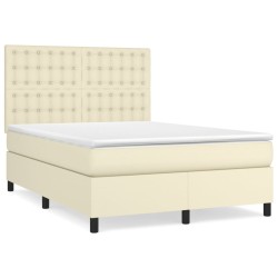 vidaXL Boxspringbett mit Matratze Creme 140x200 cm Kunstleder