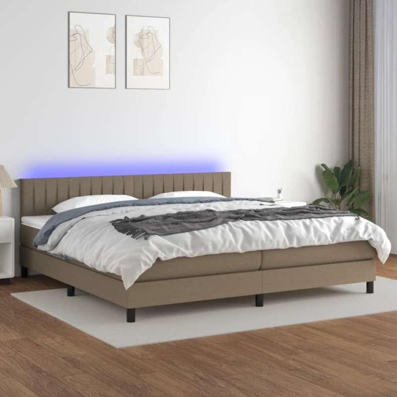 vidaXL Boxspringbett mit Matratze & LED Taupe 200x200 cm Stoff vidaXL Boxspringbett mit Matratze & LED Taupe 200x200 cm Stoff