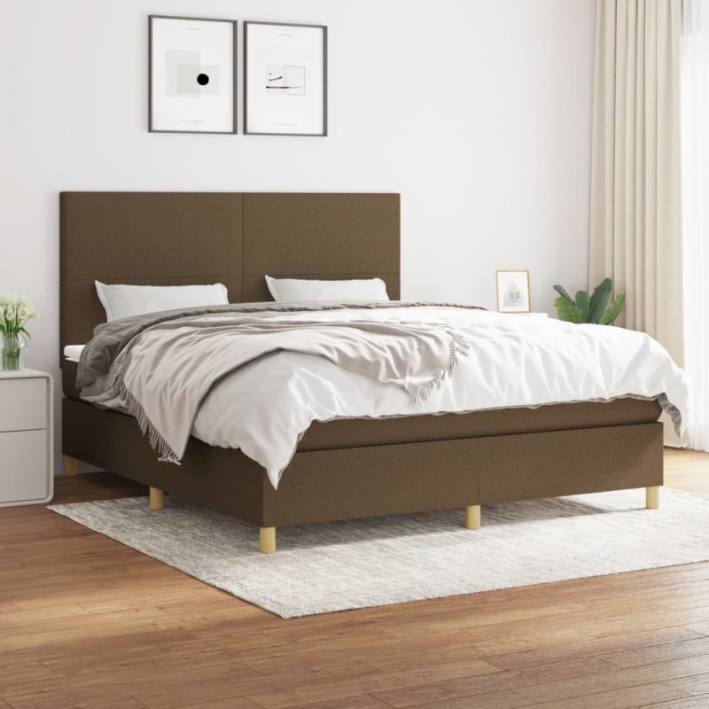 vidaXL Boxspringbett mit Matratze Dunkelbraun 180x200 cm Stoff vidaXL Boxspringbett mit Matratze Dunkelbraun 180x200 cm Stoff