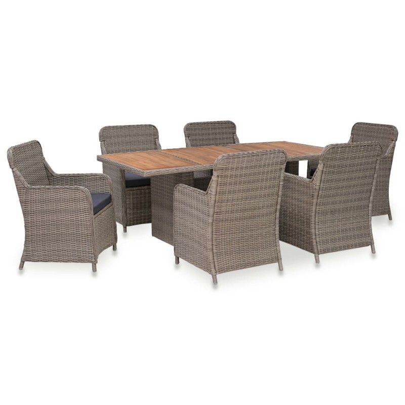 vidaXL 7-tlg. Garten-Essgruppe mit Auflagen Poly Rattan Braun vidaXL 7-tlg. Garten-Essgruppe mit Auflagen Poly Rattan Braun