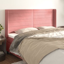 vidaXL Kopfteil mit Ohren Rosa 163x16x118/128 cm Samt