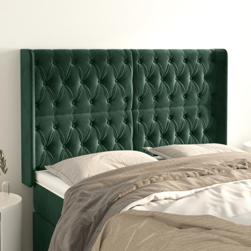 vidaXL Kopfteil mit Ohren Dunkelgrün 163x16x118/128 cm Samt