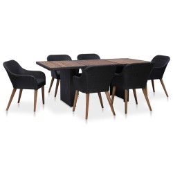 vidaXL 7-tlg. Garten-Essgruppe mit Auflagen Poly Rattan Schwarz