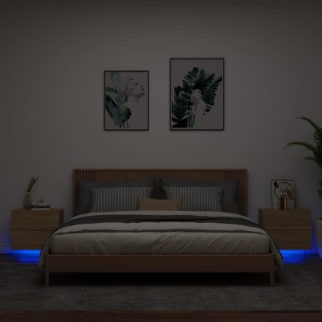 vidaXL Wand-Nachttische mit LED-Leuchten 2 Stk. Sonoma-Eiche