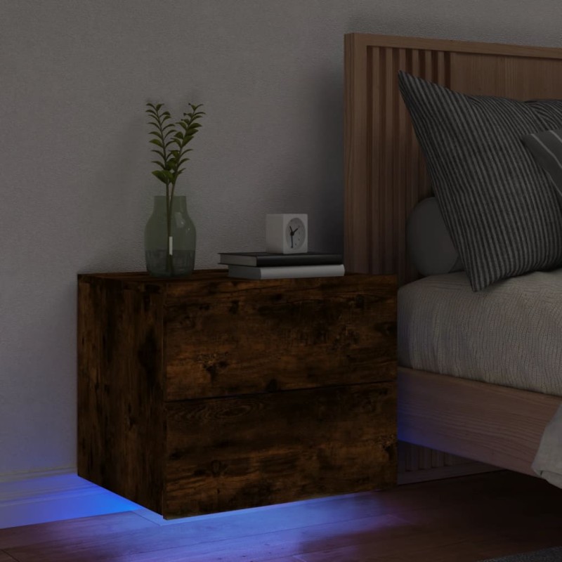 vidaXL Wand-Nachttisch mit LED-Leuchten Räuchereiche vidaXL Wand-Nachttisch mit LED-Leuchten Räuchereiche