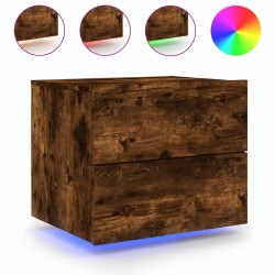 vidaXL Wand-Nachttisch mit LED-Leuchten Räuchereiche