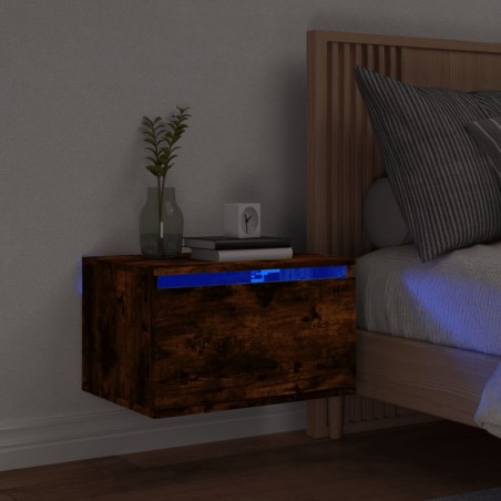 vidaXL Wand-Nachttisch mit LED-Leuchten Räuchereiche