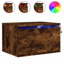 vidaXL Wand-Nachttisch mit LED-Leuchten Räuchereiche