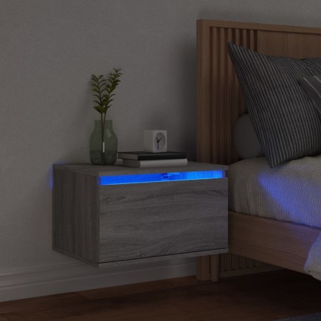 vidaXL Wand-Nachttisch mit LED-Leuchten Grau Sonoma