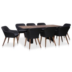 9-tlg. Garten-Essgruppe mit Auflagen Poly Rattan Schwarz