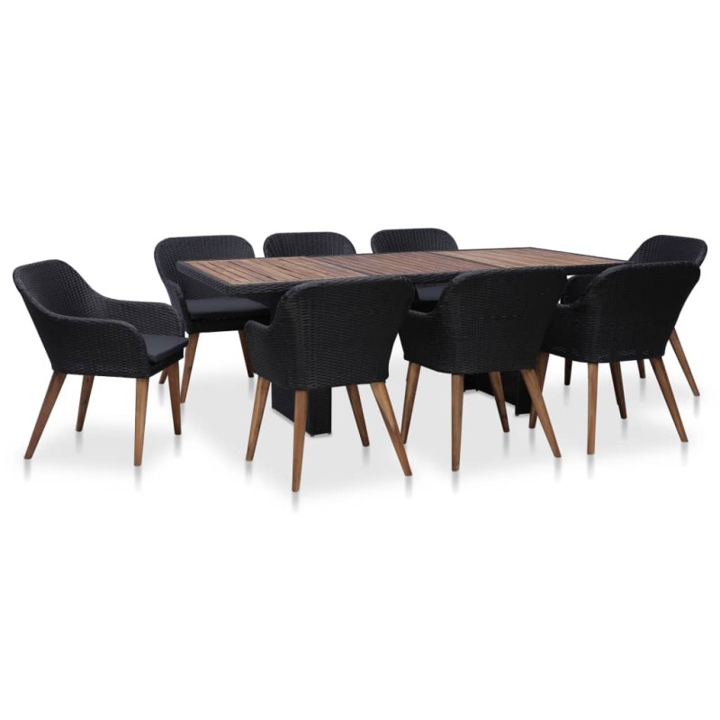 9-tlg. Garten-Essgruppe mit Auflagen Poly Rattan Schwarz 9-tlg. Garten-Essgruppe mit Auflagen Poly Rattan Schwarz
