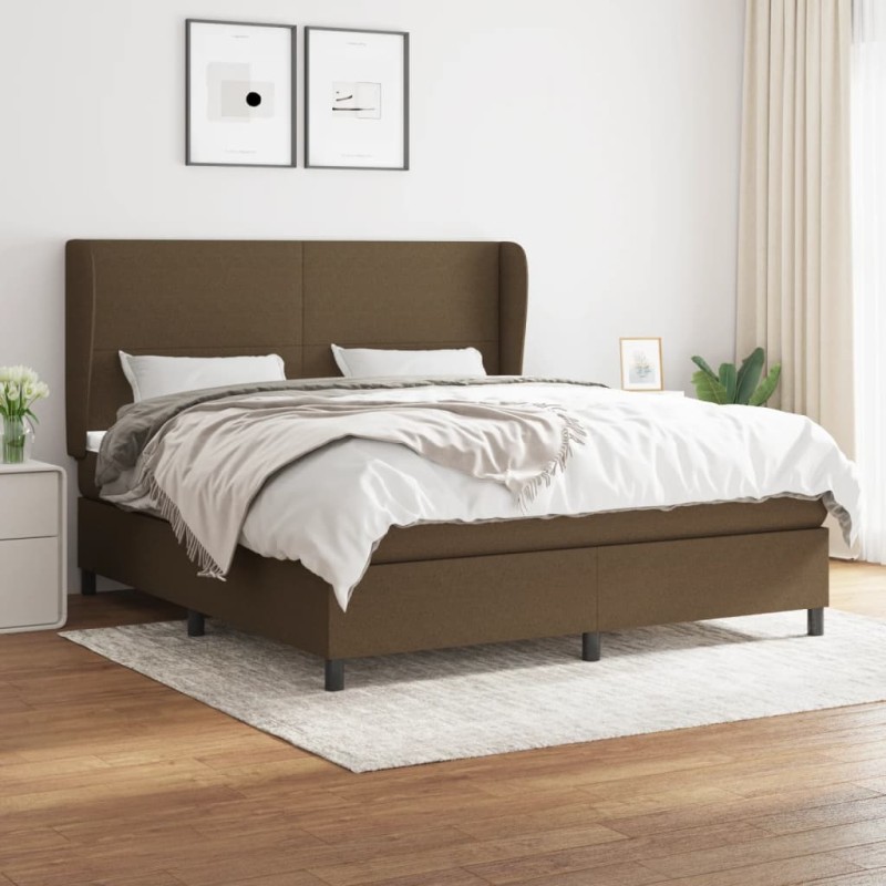 vidaXL Boxspringbett mit Matratze Dunkelbraun 180x200 cm Stoff vidaXL Boxspringbett mit Matratze Dunkelbraun 180x200 cm Stoff