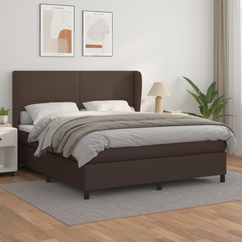 vidaXL Boxspringbett mit Matratze Braun 160x200 cm Kunstleder vidaXL Boxspringbett mit Matratze Braun 160x200 cm Kunstleder