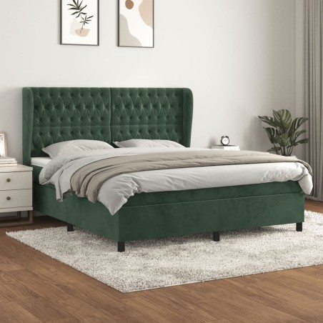 vidaXL Boxspringbett mit Matratze Dunkelgrün 160x200 cm Samt