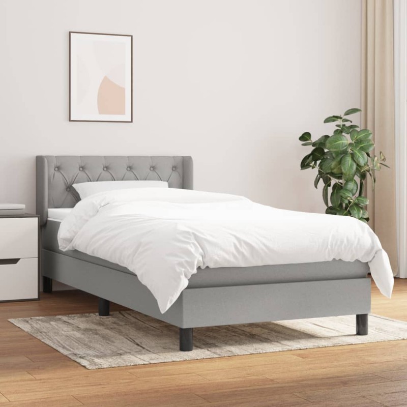 vidaXL Boxspringbett mit Matratze Hellgrau 80x200 cm Stoff vidaXL Boxspringbett mit Matratze Hellgrau 80x200 cm Stoff