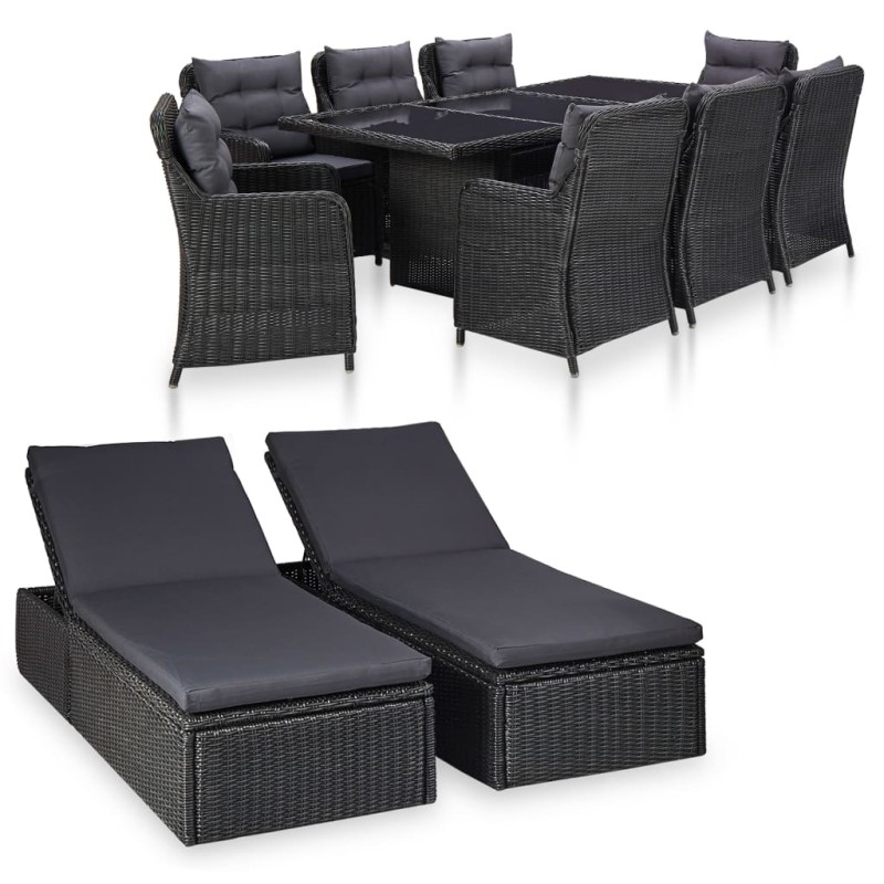 11-tlg. Garten-Essgruppe Poly Rattan Schwarz 11-tlg. Garten-Essgruppe Poly Rattan Schwarz