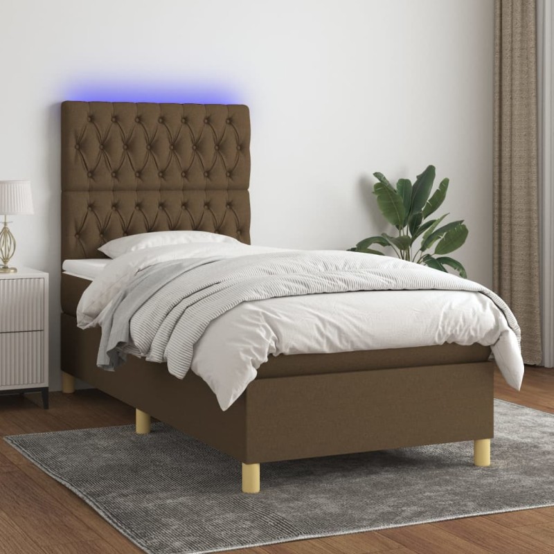 vidaXL Boxspringbett mit Matratze & LED Dunkelbraun 90x200 cm Stoff vidaXL Boxspringbett mit Matratze & LED Dunkelbraun 90x200 cm Stoff
