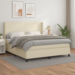 vidaXL Boxspringbett mit Matratze Creme 160x200 cm Kunstleder