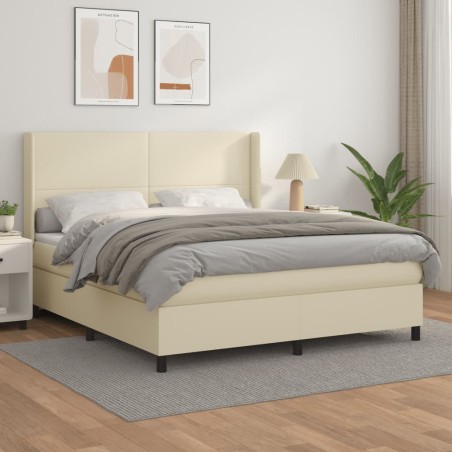 vidaXL Boxspringbett mit Matratze Creme 160x200 cm Kunstleder