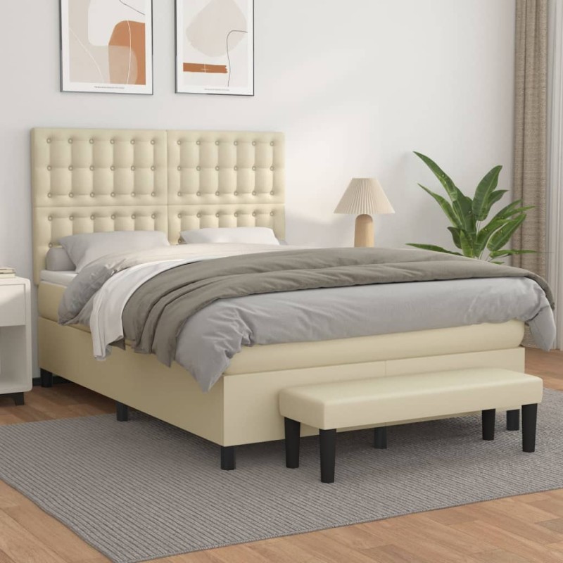 vidaXL Boxspringbett mit Matratze Creme 140x200 cm Kunstleder vidaXL Boxspringbett mit Matratze Creme 140x200 cm Kunstleder