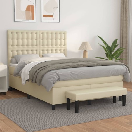 vidaXL Boxspringbett mit Matratze Creme 140x200 cm Kunstleder