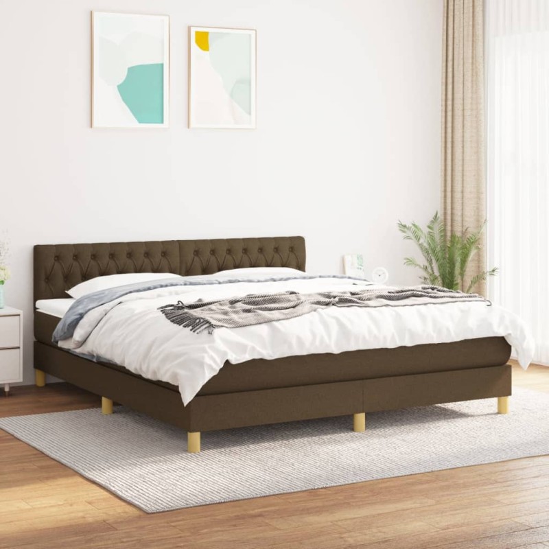 vidaXL Boxspringbett mit Matratze Dunkelbraun 180x200 cm Stoff vidaXL Boxspringbett mit Matratze Dunkelbraun 180x200 cm Stoff