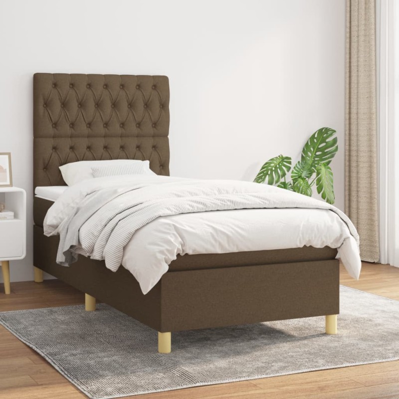 vidaXL Boxspringbett mit Matratze Dunkelbraun 90x200 cm Stoff vidaXL Boxspringbett mit Matratze Dunkelbraun 90x200 cm Stoff